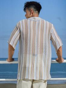 DAZY Men's Striped Print Button-Front Casual Knit Top, Summer Vacation - Multicolor - View 2