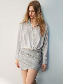 Maija 优雅女士扭纹细节丝滑柔软宽松休闲衬衫