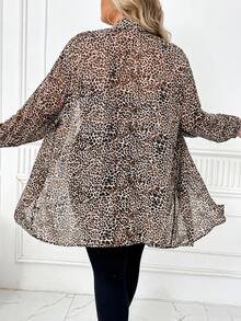 SHEIN CURVE+ Curve Plus 满版印花雪纺长款衬衫（无腰带） - 彩色 - 查看 2