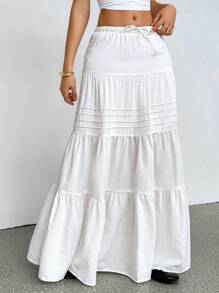 SHEIN Unity Falda larga de color liso de lino blanco para uso diario para mujeres en verano - Blanco - Ver 4