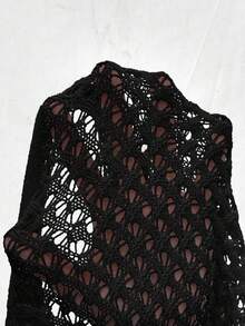 SHEIN LUNE Áo cardigan dài tay màu trơn có dây buộc phía trước dành cho nữ cỡ lớn cho mùa xuân/hè - màu đen - Xem 7