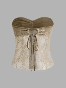 SHEIN Unity Women's Lace Backless Halter Top, Casual Vacation Wear - Apricot - View 2