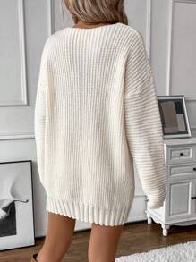 SHEIN LUNE 女士超大 V 领针织休闲连衣裙，纯色宽松套头毛衣连衣裙