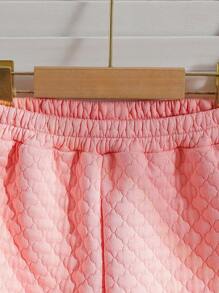 SHEIN Conjunto de calças casuais soltas com cós acolchoado de diamante para meninas, 2 peças, inverno grosso e quente