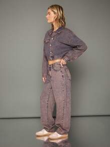 WESTFADE Jeans con gamba dritta in denim di cotone 100% Premium con lavaggio acido - Blu - Visualizzare 12