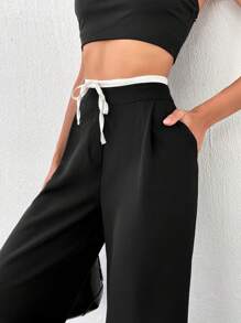 SHEIN Tall PANTALÓN CÓMODO NEGRO Y BLANCO PARA MUJER ALTA - Negro - Ver 3