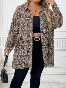 SHEIN CURVE+ Curve Plus 满版印花雪纺长款衬衫（无腰带） - 彩色 - 查看 5