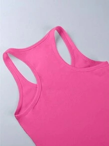 INAWLY Body sin mangas de diseño simple y unicolor para mujer para uso diario - Rosa Fucsia - Ver 2