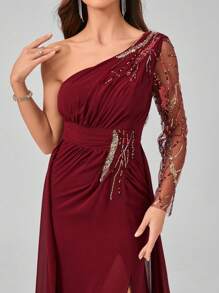 Women's Formal Evening Dress (Heavy Work Style) - 酒紅色 - 查看 8