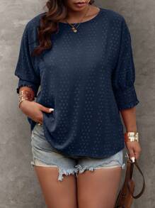 Calvaya Blusa casual minimalista de manga media y cuello redondo talla grande