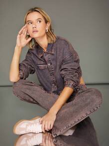 WESTFADE Jeans con gamba dritta in denim di cotone 100% Premium con lavaggio acido - Blu - Visualizzare 4