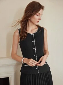 MOTF PREMIUM 人造珍珠修飾褶皺邊2合1裙 - 黑色 - 查看 3