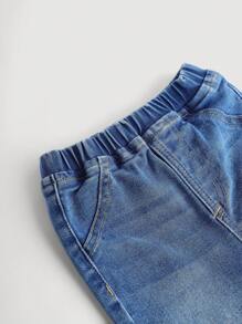 SHEIN Quần ống loe denim màu xanh da báo cho bé gái - Nhiều màu - Xem 6