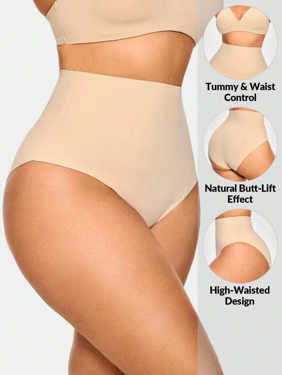 SHAPORA 加大码塑身高腰三角裤塑身裤紧身提臀收腹束腰内衣 - 杏色 - 查看 1