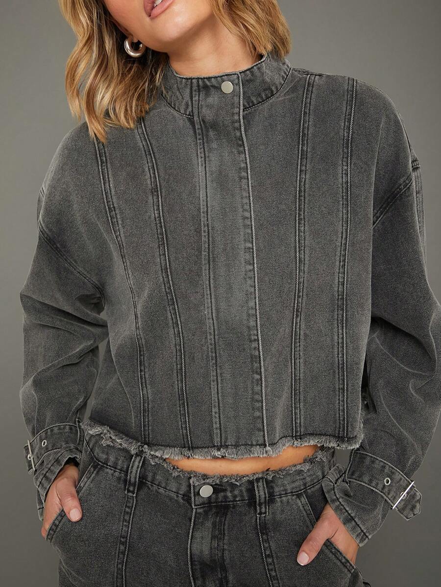 WESTFADE Premium Cotton Denim Boxy Jacket - Grey - View 1