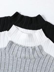 SHEIN Mirajuku 3 件青少年男孩基本款休闲舒适高领长袖 T 恤 - 彩色 - 查看 3