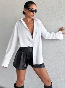 EURMUSE Cotton Women's Drop Shoulder Long Sleeve Shirt - White - View 4