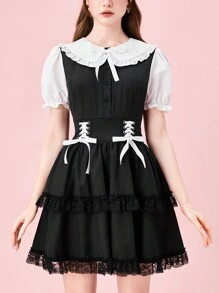 ROMWE J-Fashion 可爱柔软的学院风女式连衣裙 - 黑色 - 查看 2