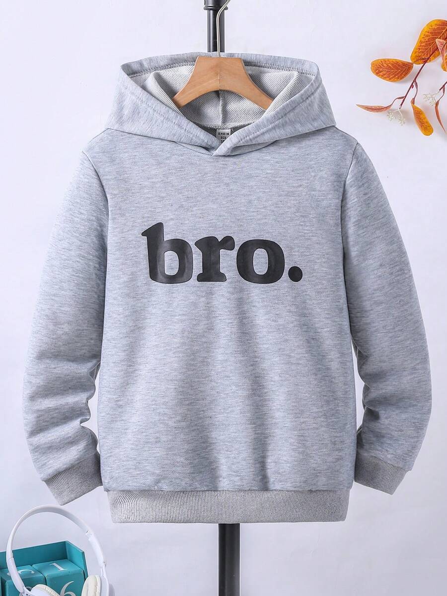 SHEIN Tween Boy Casual Slogan Hoodie With Graphic Print, Autumn/Winter