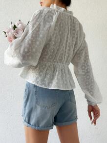 RueChic Blouse À Broderie Anglaise À Plis À Volants - Blanc - Voir 2