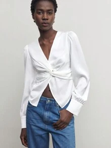 BizChic Blouse de bureau élégante avec nœud pour femme