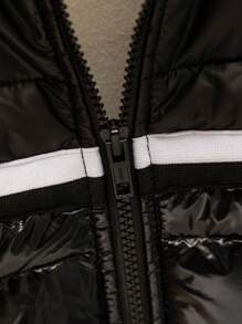 SHEIN Tween Boy's Quilted Rhombus Pattern Letter Print Padded Coat, Autumn Winter - Multicolor - View 5