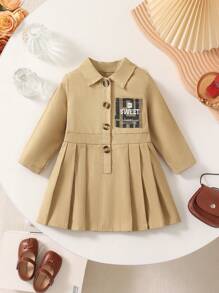 SHEIN 嬰兒女秋季卡其色美式復古酷可愛優雅華麗日常休閒裙 - 彩色 - 查看 1
