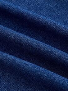 SHEIN MOD Bộ áo liền quần bằng vải denim có dây buộc lưng dành cho nữ, trang phục thường ngày - Rửa tối - Xem 4