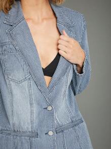 WESTFADE 优质棉质牛仔条纹男友风西装外套 - 深色水洗藍 - 查看 5