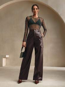 Anewsta 女士现代时尚直筒工装皮裤