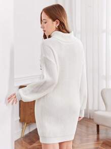 SHEIN Teen Girls White Turtleneck Oversized Warm Fashionable Knit Sweater Dress For Fall & Winter