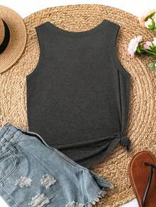 SHEIN LUNE TOP SIN MANGAS IMPRESO DIGITALMENTE CÓMODO E INFORMAL PARA MAMÁ EN CASA - Gris - Ver 2