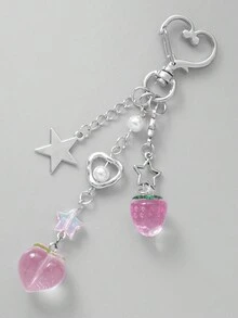 ROMWE Kawaii 1 Dây chuyền bạc Ngôi sao nhỏ hình trái tim giả Ngọc trai trong suốt Mặt dây chuyền lá dâu đào, Móc khóa dễ thương cho phụ nữ, Trang trí thời trang cho túi xách, Lý tưởng để đeo hàng ngày và quà tặng - Bạc - Xem 6