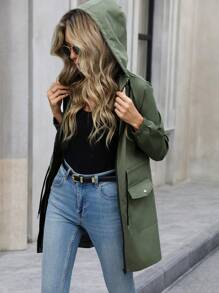 EMERY ROSE Women Hooded Cinched Waist Regular Jacket Fall Winter Cloth For Women