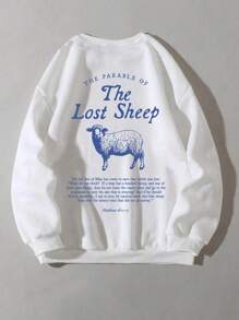 INAWLY Lost Sheep Parable Bible Verse Round Neck Faith Worship Evangelical Christian Casual Sweatshirt, Women's,Long Sleeve Tops - White - View 2