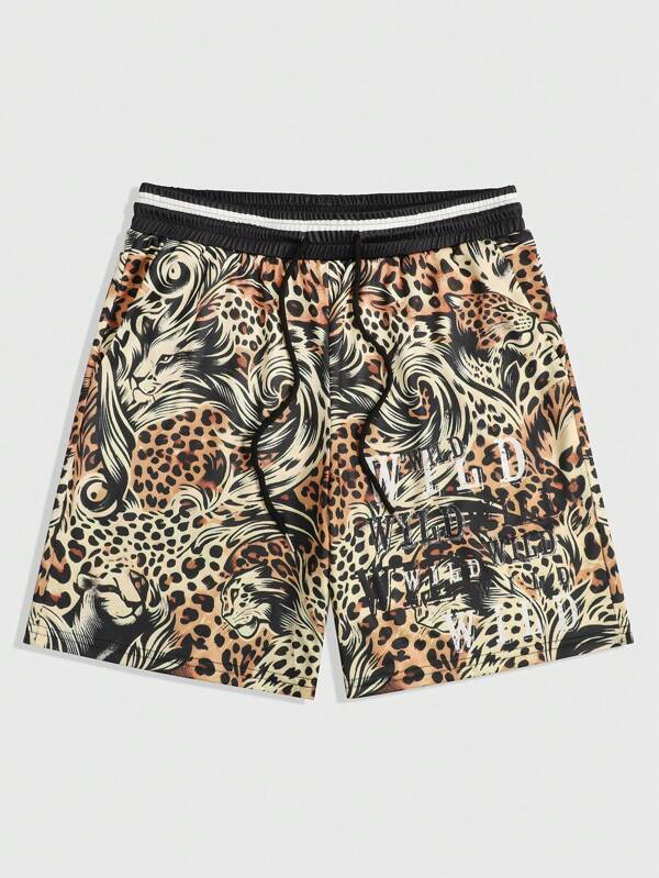 myriadwaveart Pantalones cortos de verano casuales con estampado de leopardo para hombres artistas, ideales para vacaciones, Año Nuevo, vacaciones y festivales