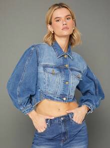 WESTFADE Chaqueta de camionero con mangas globo de denim de algodón premium