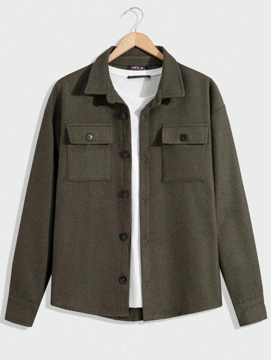 RueChic Men Basic Double Pocket Fitted Jacket - Army Green - View 1