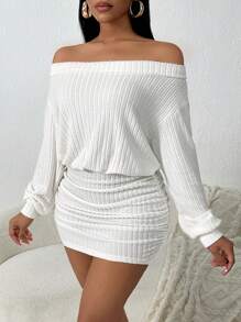 SHEIN SXY Off-Shoulder Furry White Dress - White - View 8