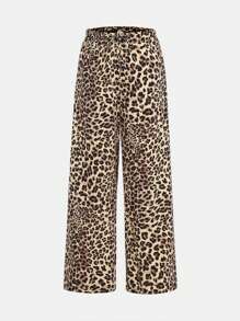 SHEIN Girlism 2pcs Set Tween Girls Loose Leopard Wide Leg Pants And Solid Black Wide Leg Pants Chic Outfits For Autumn/Winter