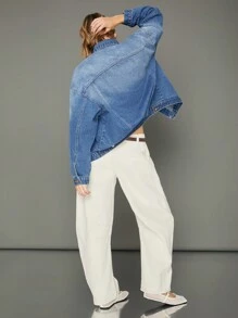 WESTFADE Premium 91% Cotton Denim Boxy Trucker Jacket - Blue - View 9