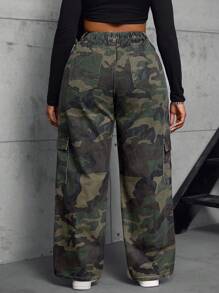 SHEIN SXY Plus Size Denim Camouflage Cargo Straight Pants - Multicolor - View 2