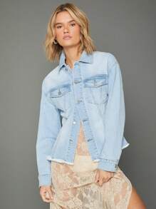 WESTFADE Premium 99% Cotton Denim Sculpted Trucker Jacket - Blue - View 11