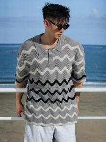DAZY Top de punto a rayas de verano para hombre
