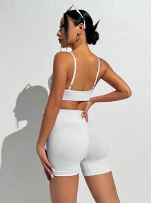 Slayoga Einfarbiges, rundhalsiges Träger-Yoga-Set für Frauen mit minimalistischem Passform-Look und nahtlosem Design