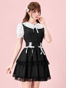 ROMWE J-Fashion 可爱柔软的学院风女式连衣裙 - 黑色 - 查看 6