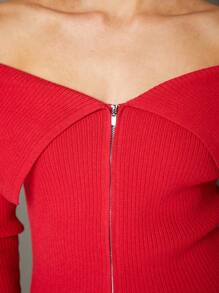 WESTFADE Zip Front Sweater Knit Cardigan - Red - View 5