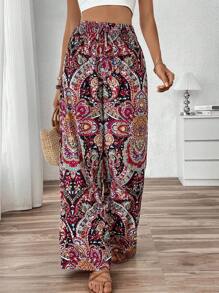 Breezaya Women's Retro Print Drawstring Waist Casual Pants - Multicolor - View 6