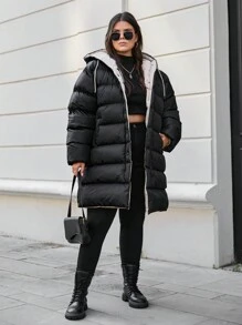 RueChic Plus Women's Zip Up Hooded Puffer Coat, For Winter