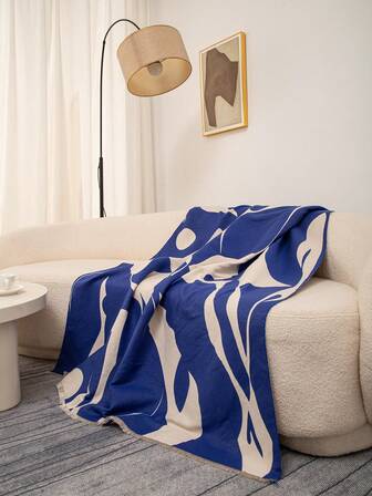 1pc Faux Cashmere Abstract Patterned Blanket, Suitable For Office Sofa, Bed, Warm Shawl, Outdoor Picnic Mat, Pet Throw Covers For Car/Plane, Simple Gift For Daily Use